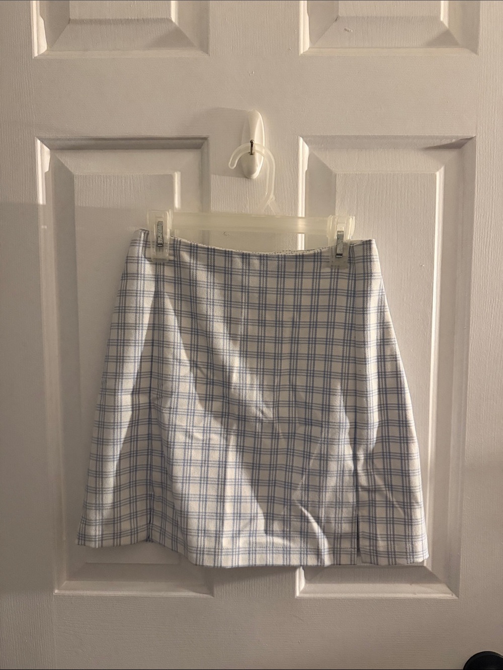 Brandy Melville White and Light Blue Plaid Mini Skirt